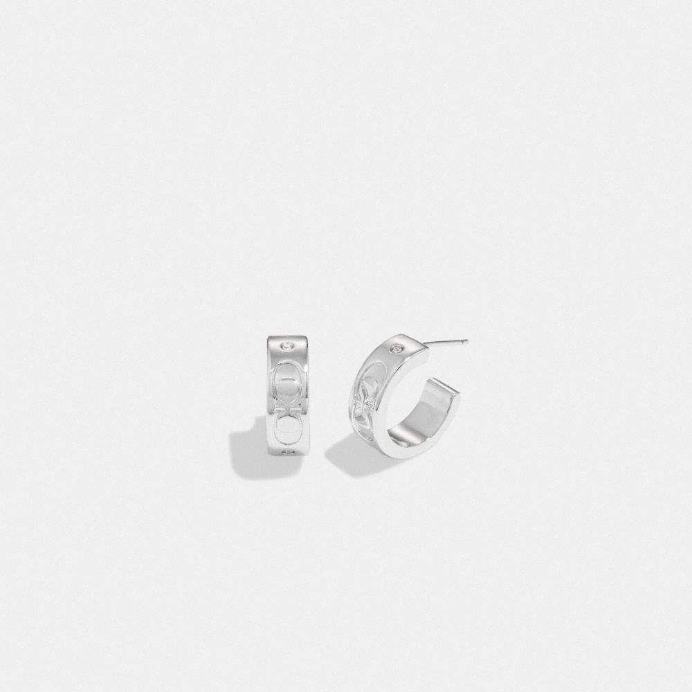 Coach Signature Huggie Earrings Silver