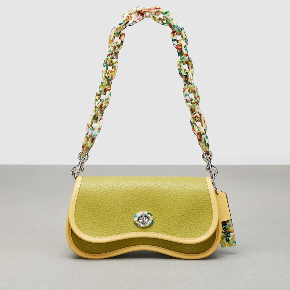 Coach Wavy Dinky Bag In Coachtopia Leather Lime Green Sunflower