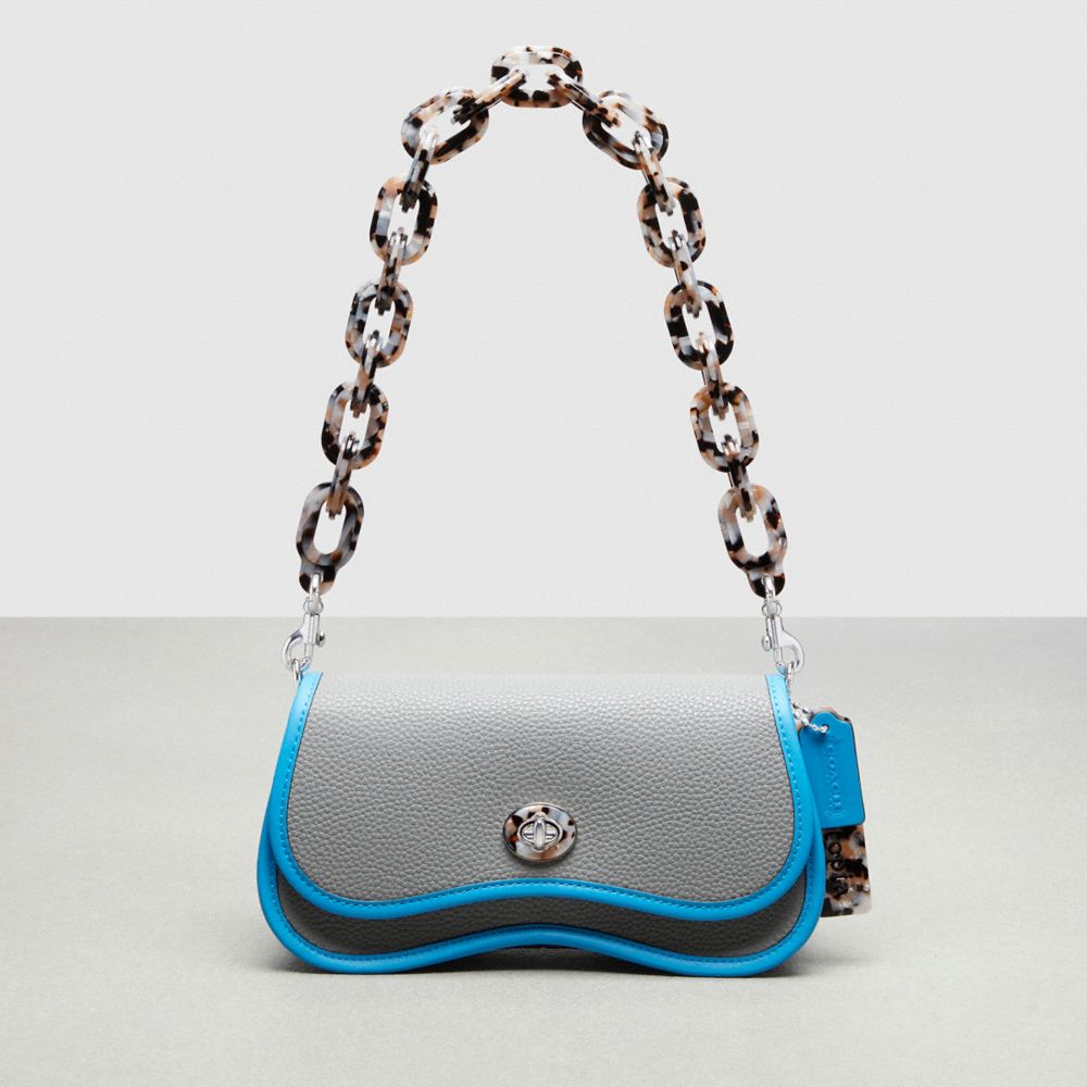 Coach Wavy Dinky Bag In Coachtopia Leather Washed Steel Surf Blue