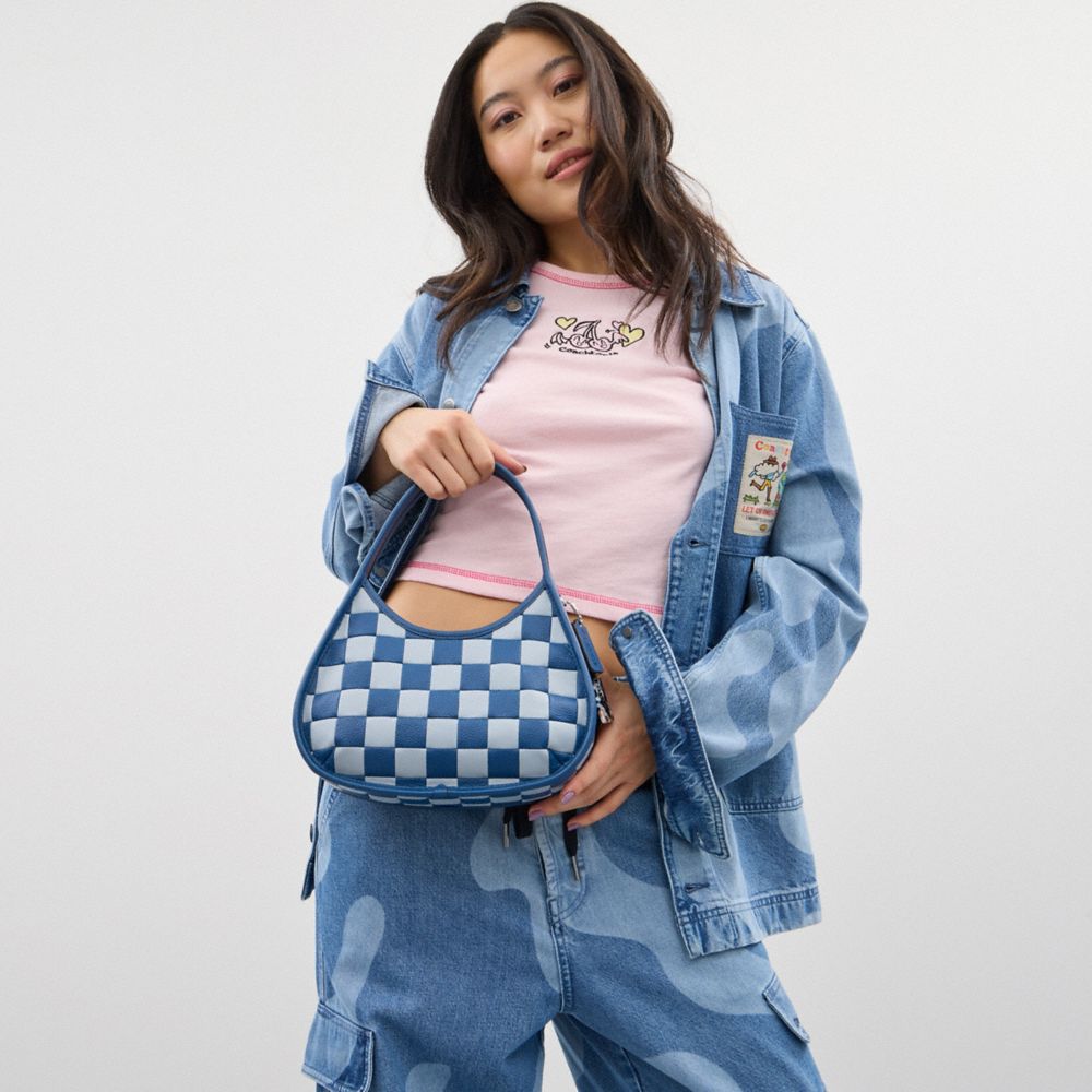 Coach Ergo Bag In Checkerboard Upcrafted Leather Grey Blue Blue