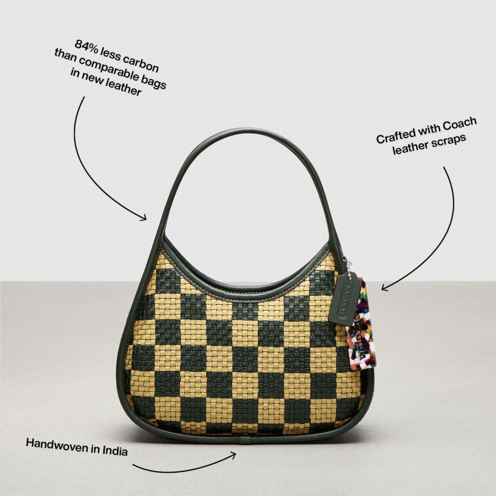 Coach Ergo Bag With Woven Checkerboard In Repurposed Leather Dark Fern Sunflower
