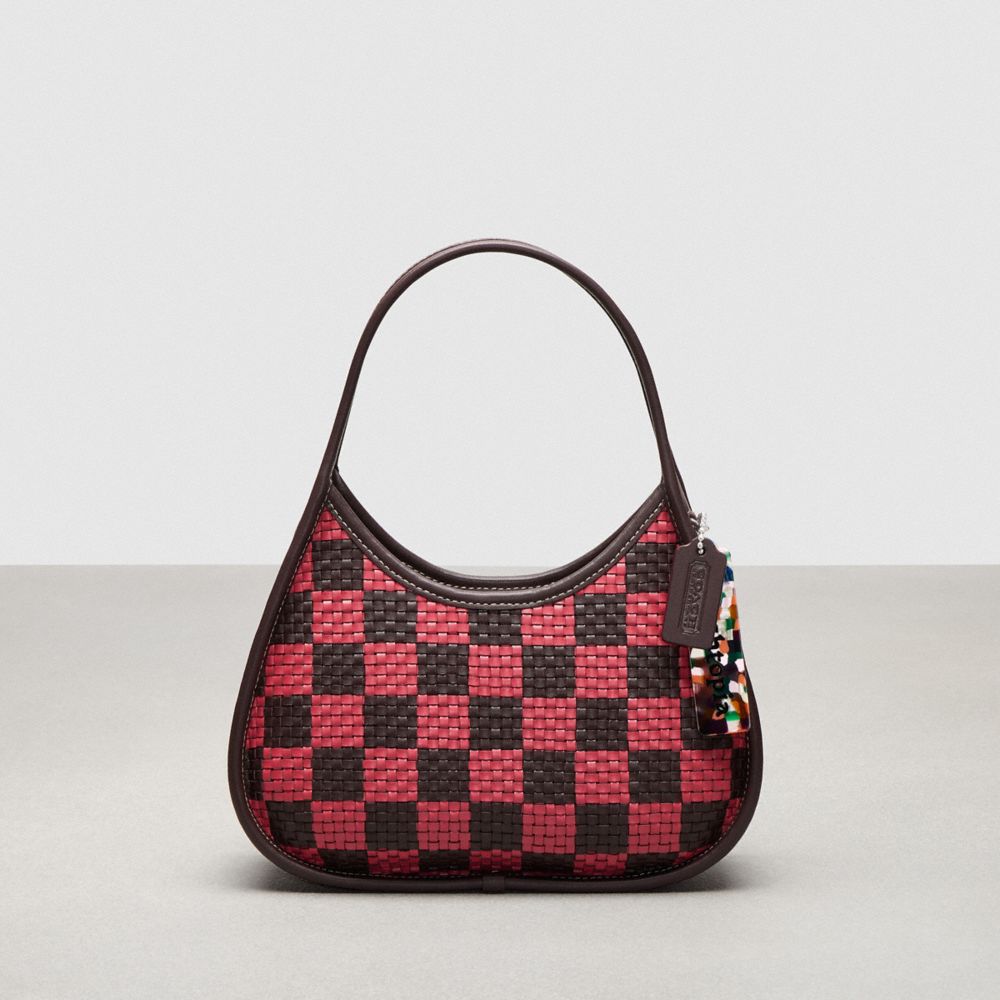 Coach Ergo Bag With Woven Checkerboard In Repurposed Leather Oxblood Strawberry Haze
