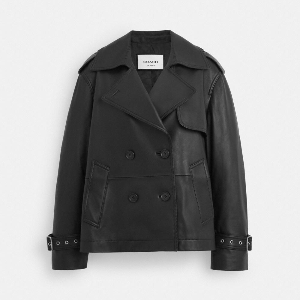 Coach Mini Leather Trench Coat Black