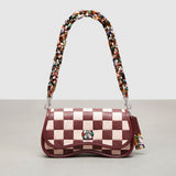Coach Wavy Dinky Bag In Checkerboard Upcrafted Leather Wine Pink