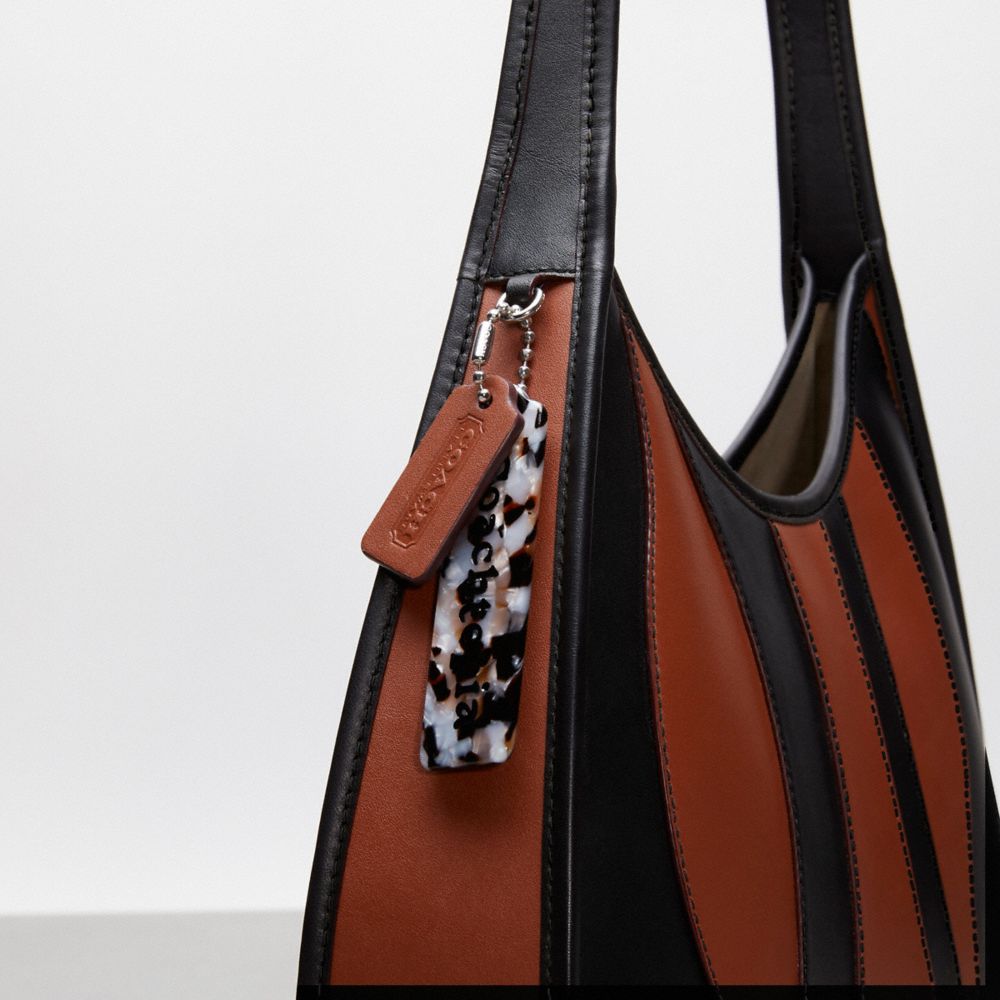 Coach Ergo Bag With Wavy Stripe In Upcrafted Leather Black Saddle