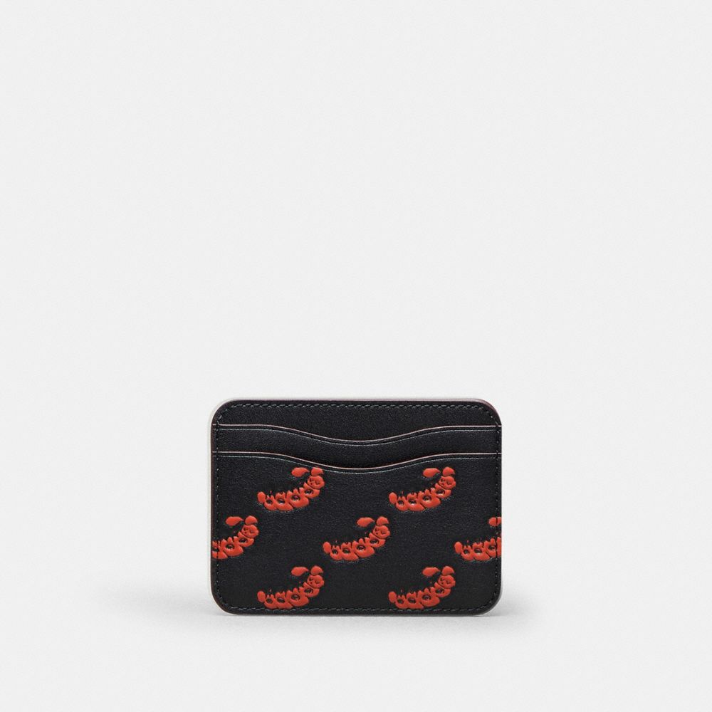 Coach Wavy Card Case In Coachtopia Leather With Caterpillar Print Black
