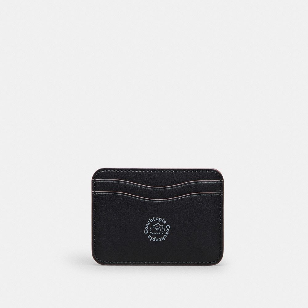 Coach Wavy Card Case In Coachtopia Leather With Caterpillar Print Black