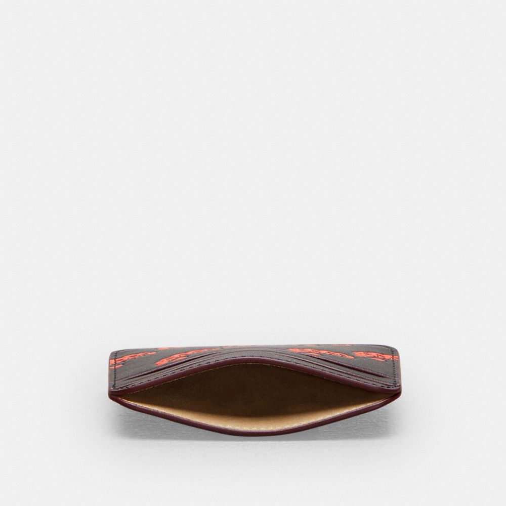Coach Wavy Card Case In Coachtopia Leather With Caterpillar Print Black