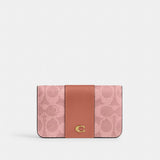 Coach Essential Slim Card Case In Signature Canvas Brass Melon Pink