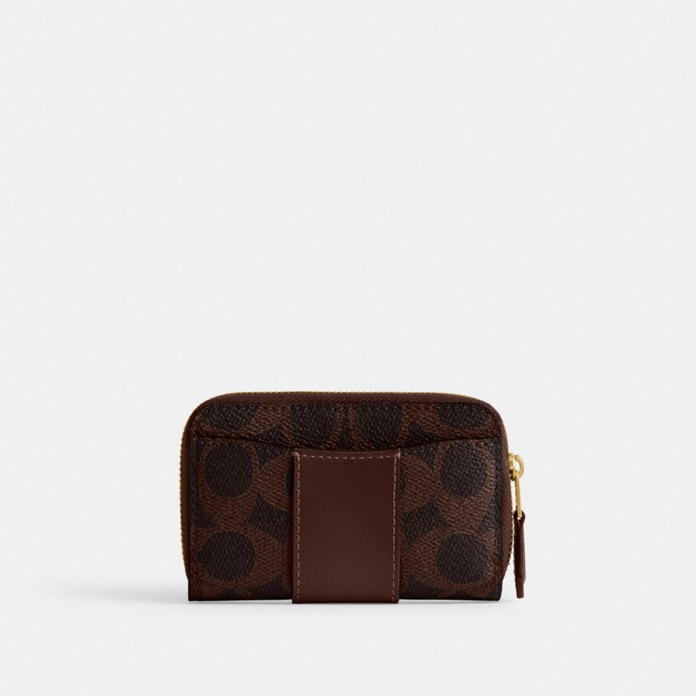 Coach Essential Small Zip Around Card Case In Signature Canvas Brass Maple