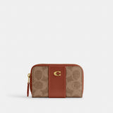 Coach Essential Small Zip Around Card Case In Signature Canvas Brass Tan Caramel