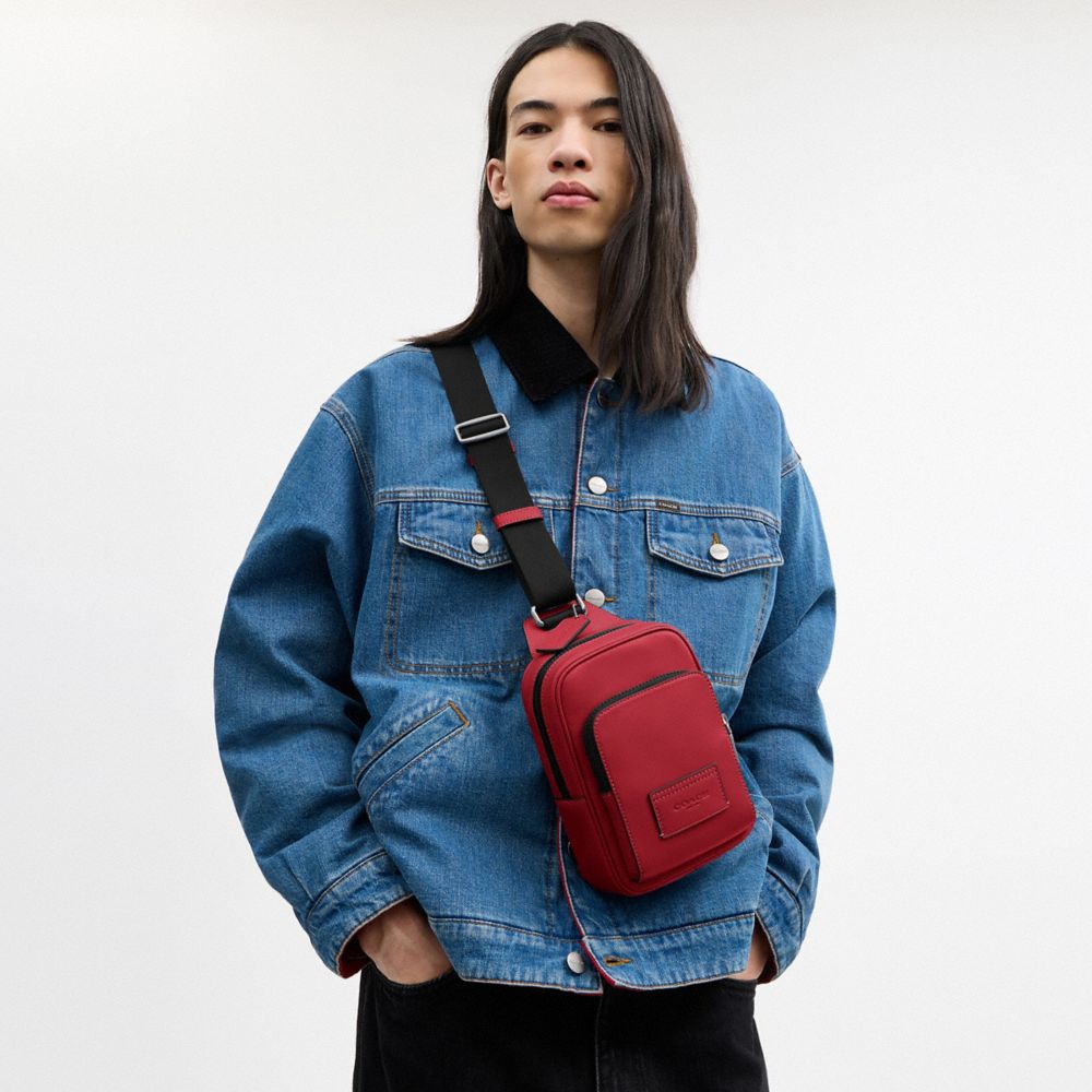 Coach Racer Sling Pack Silver True Red