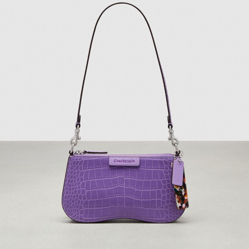 Coach Small Wavy Shoulder Bag In Croc Embossed Coachtopia Leather Iris