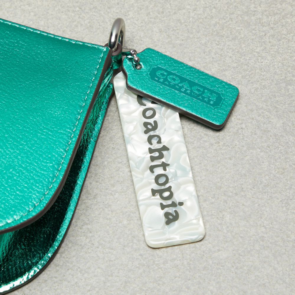 Coach Small Wavy Shoulder Bag In Metallic Coachtopia Leather Green Metallic