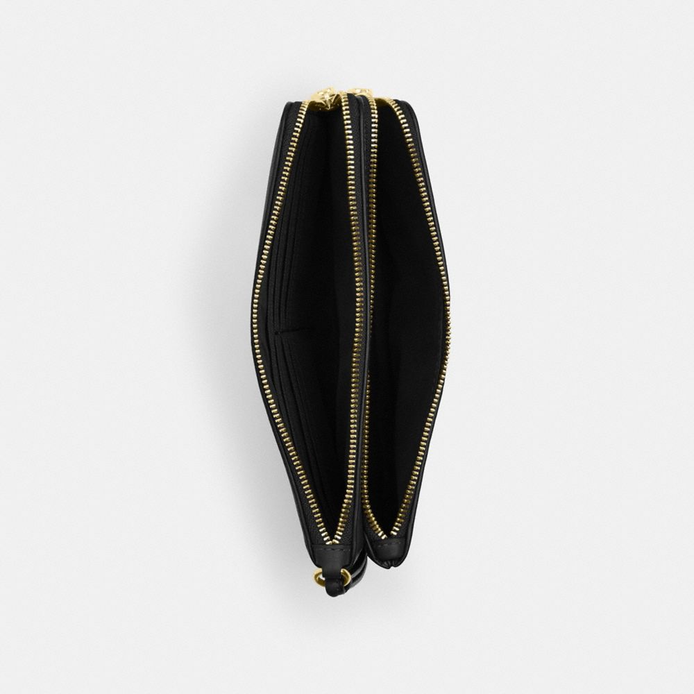Coach Double Zip Wallet Gold Black