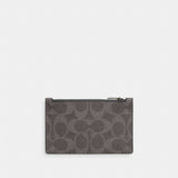 Coach Zip Card Case In Signature Canvas Gunmetal Grey Charcoal