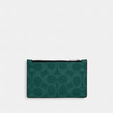 Coach Zip Card Case In Signature Canvas Silver Sea Green