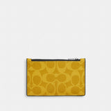 Coach Zip Card Case In Signature Canvas Silver Canary
