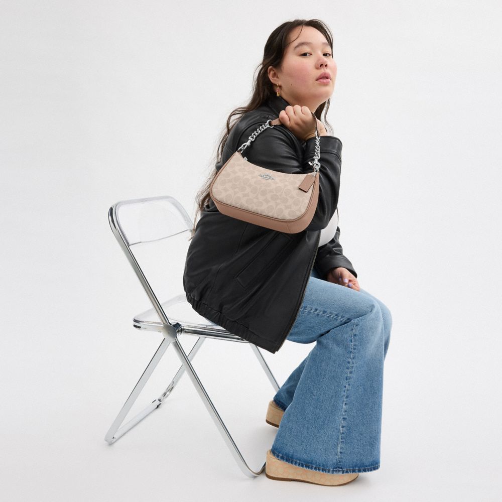 Coach Teri Shoulder Bag In Signature Canvas Silver Sand Taupe