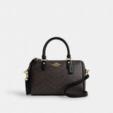 Coach Rowan Satchel Bag In Signature Canvas Gold Walnut Black