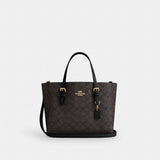 Coach Mollie Tote Bag 25 In Signature Canvas Gold Walnut Black