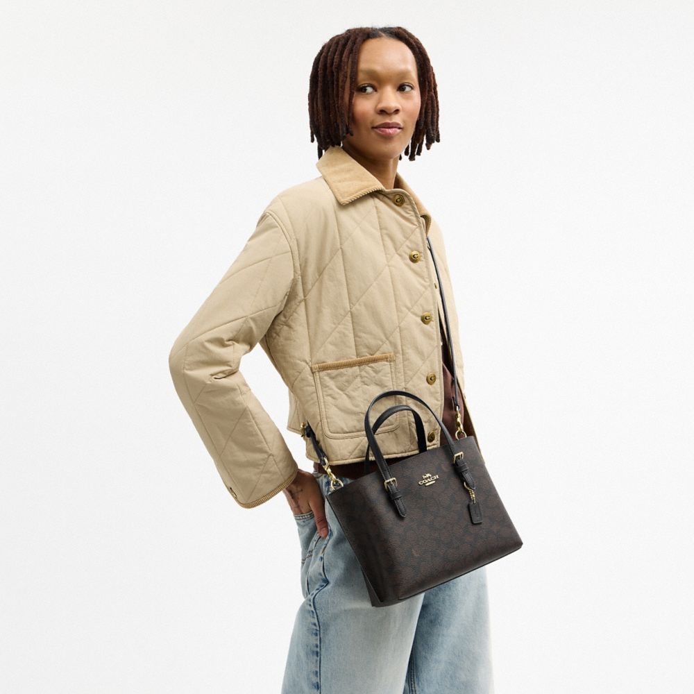 Coach Mollie Tote Bag 25 In Signature Canvas Gold Walnut Black