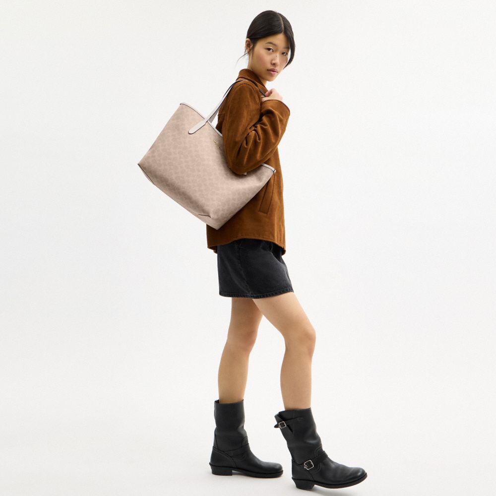 Coach City Tote Bag In Signature Canvas Gold Sand Chalk