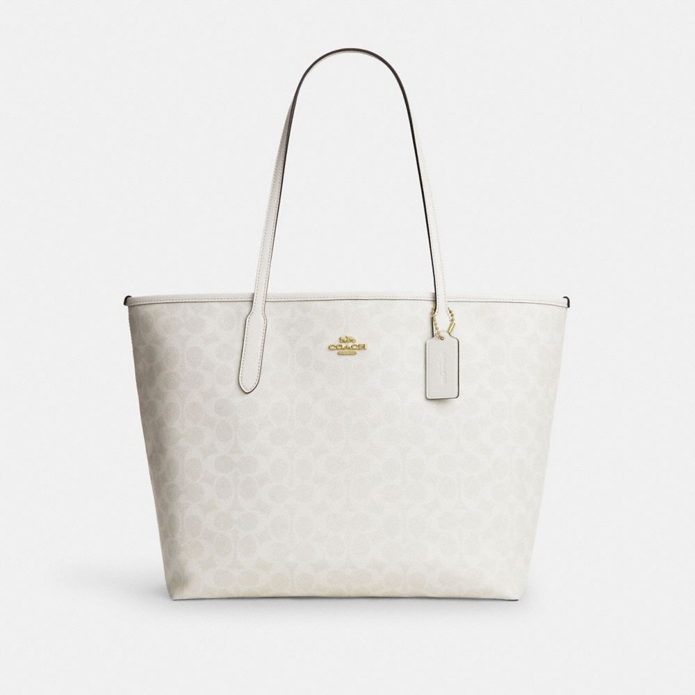 Coach City Tote Bag In Signature Canvas Gold White Chalk