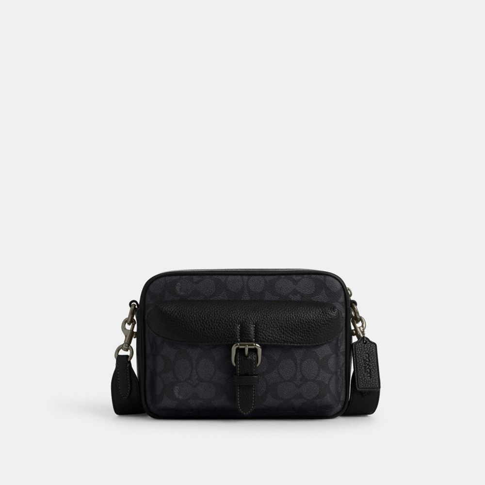 Coach Warner Crossbody Bag In Signature Canvas Gunmetal Charcoal Black