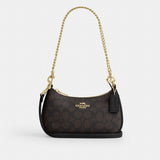 Coach Teri Mini Crossbody Bag In Signature Canvas Gold Walnut Black