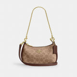 Coach Teri Mini Crossbody Bag In Signature Canvas Gold Tan Brown