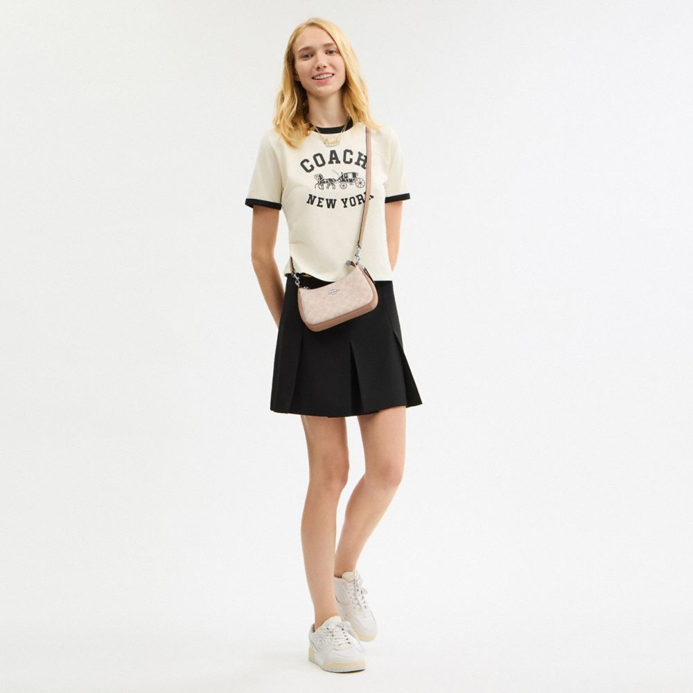 Coach Teri Mini Crossbody Bag In Signature Canvas Silver Sand Taupe