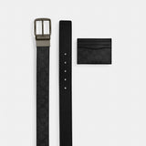 Coach Boxed Card Case And Belt Set In Signature Canvas Gunmetal Charcoal Black