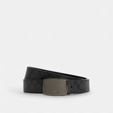 Coach Boxed Plaque And Harness Buckle Cut To Size Reversible Belt, 38 Mm Gunmetal Charcoal Black