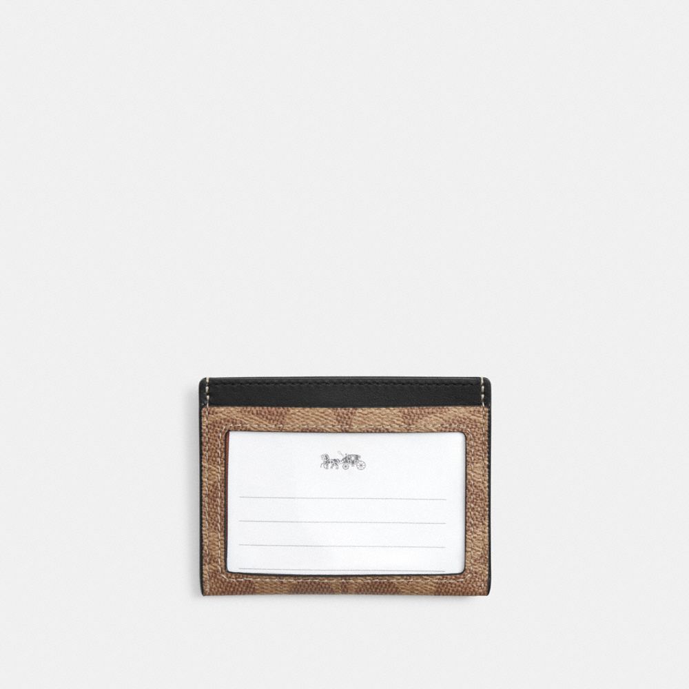 Coach Slim Id Card Case In Signature Canvas Tan & Black