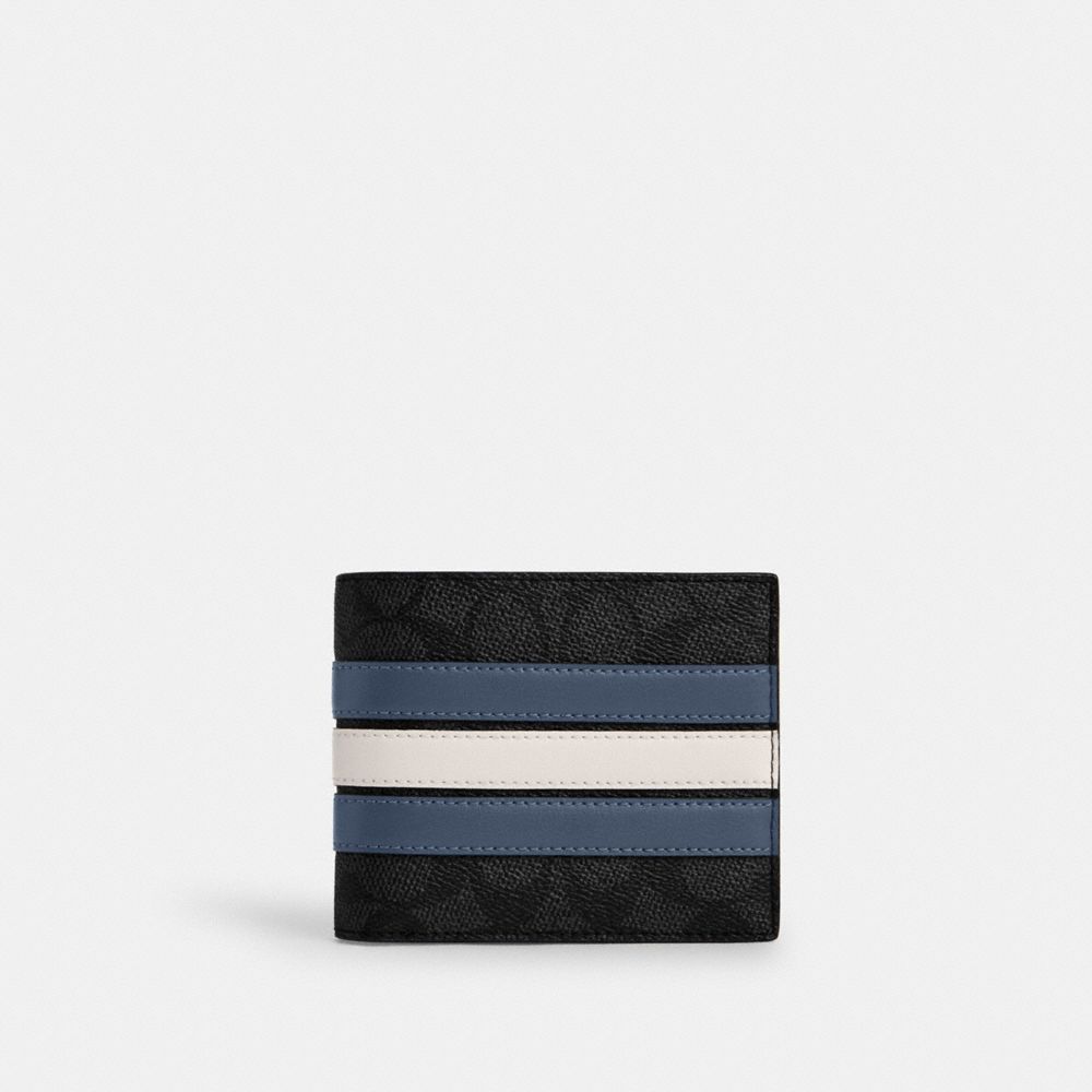 Coach 3 In 1 Wallet In Signature Canvas With Varsity Stripe Charcoal Denim Chalk