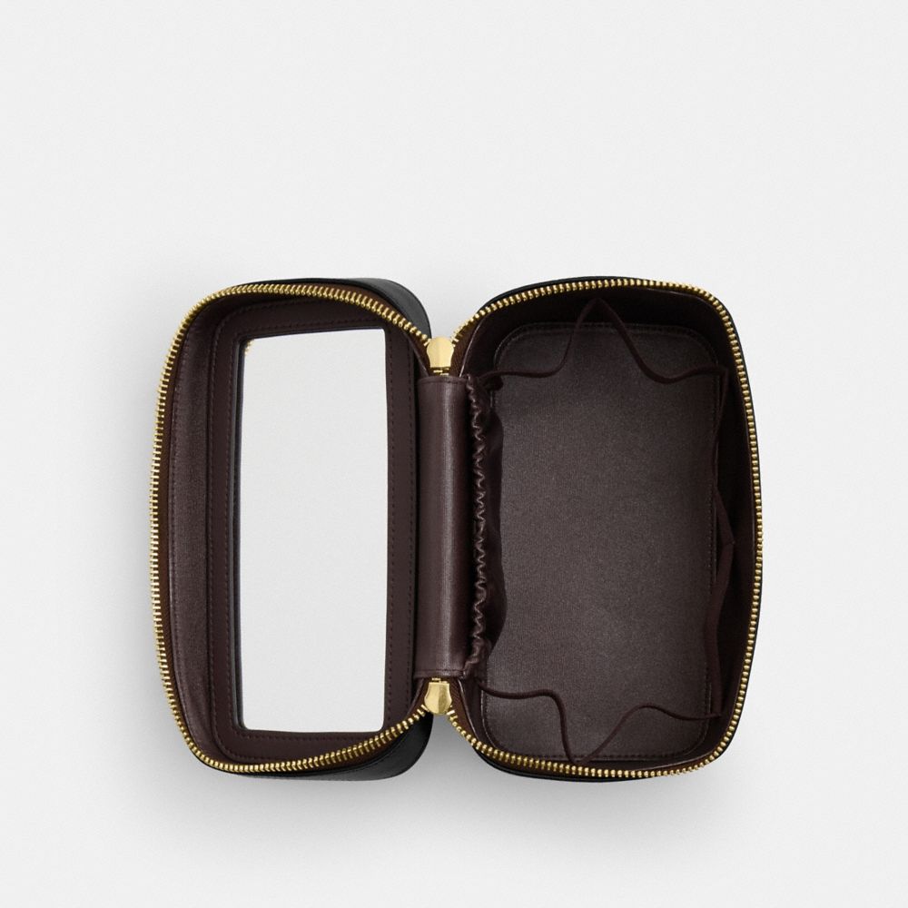 Coach Cosmetic Case In Signature Canvas Gold Walnut Black