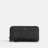Coach Long Zip Around Wallet In Signature Canvas Gunmetal Charcoal Black