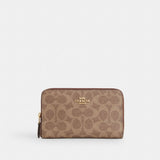 Coach Medium Id Zip Wallet In Signature Canvas Gold Tan Brown