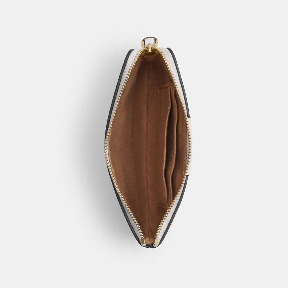 Coach Corner Zip Wristlet In Signature Canvas With Stripe Gold White Chalk