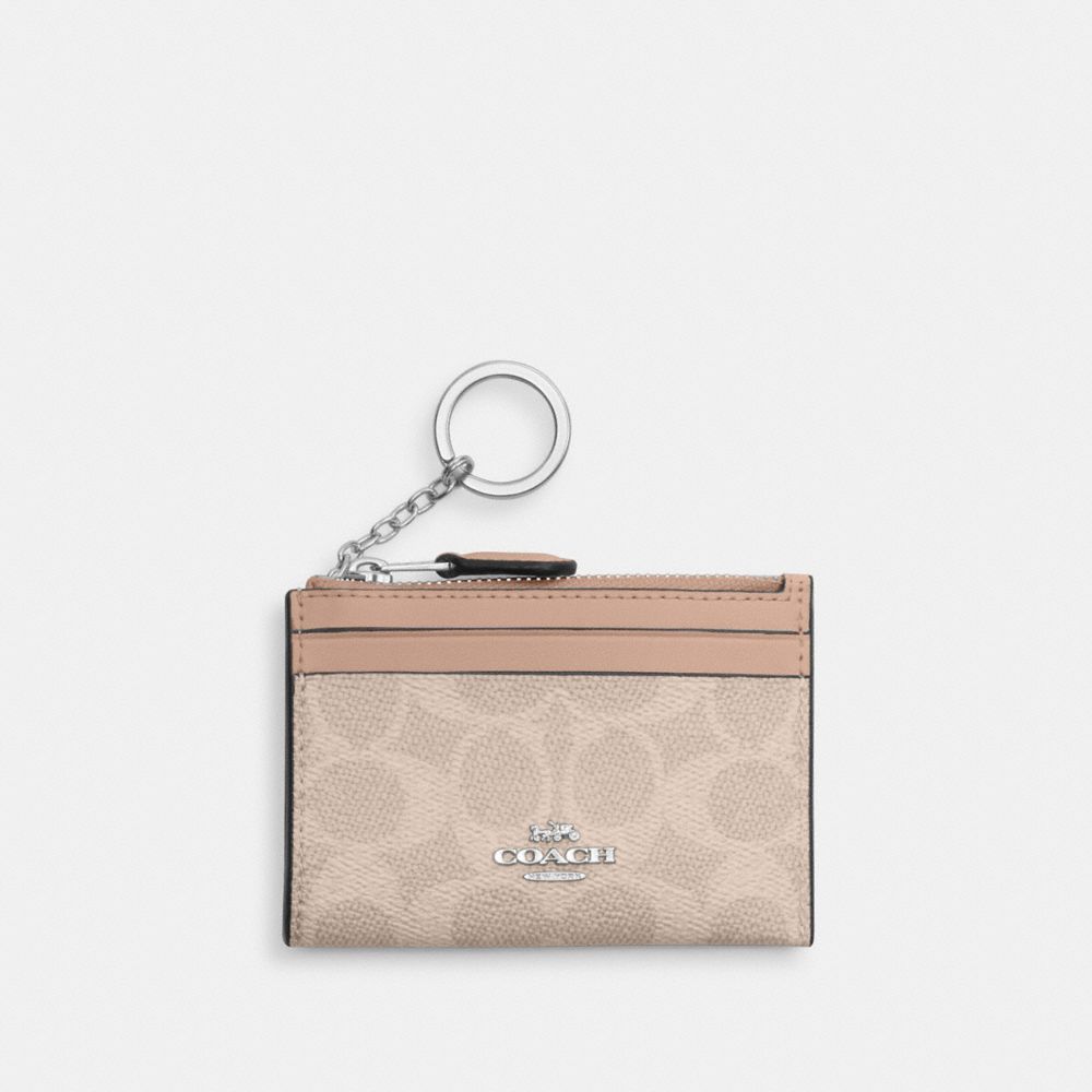 Coach Mini Skinny Id Case In Signature Canvas Silver Sand Taupe