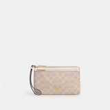 Coach Double Zip Wallet In Signature Canvas Gold Sand Chalk