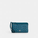 Coach Double Zip Wallet In Signature Canvas Silver Aquamarine