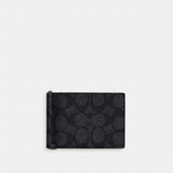 Coach Slim Money Clip Billfold Wallet In Signature Canvas Gunmetal Charcoal Black