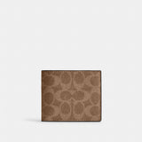 Coach Id Billfold Wallet In Signature Canvas Gunmetal Tan Black