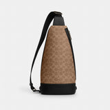 Coach Dominic Sling Pack In Signature Canvas Gunmetal Tan Black