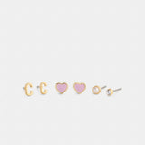 Coach C Initial Stud Earrings Set Gold Purple