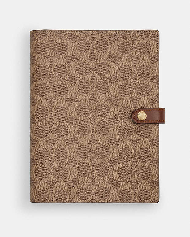 Coach Notebook In Signature Canvas Signature Canvas-Gold-Tan-Brown