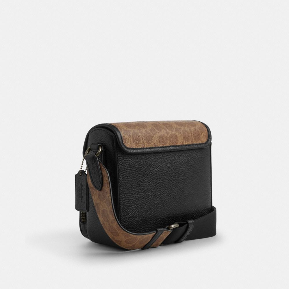 Coach Sullivan Flap Crossbody Bag In Signature Canvas Gunmetal Tan Black