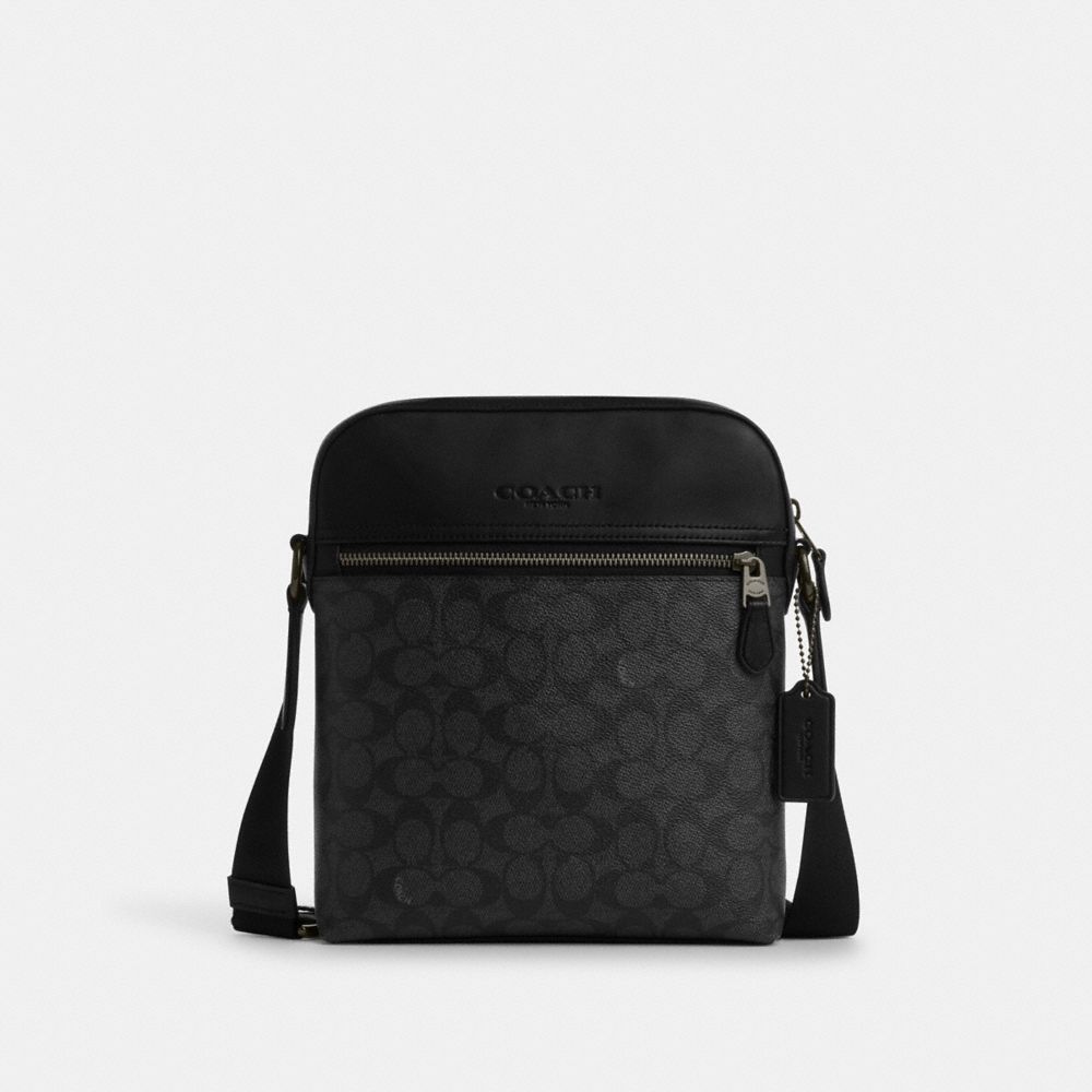 Coach Houston Flight Bag In Signature Canvas Gunmetal Charcoal Black